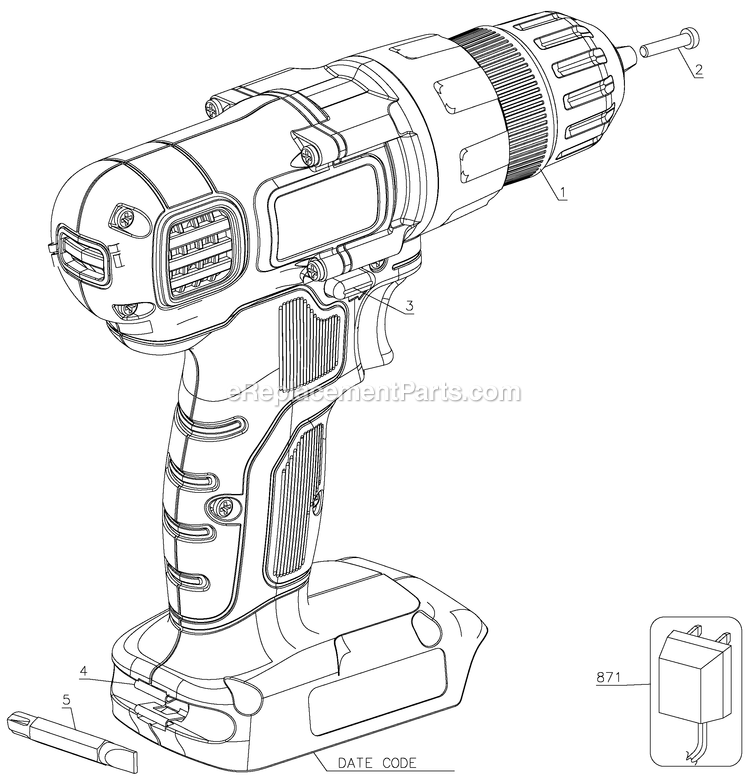 Black and Decker LD108-B2C (Type 1) 8v Lithium Drill/Driver Power Tool Page A Diagram